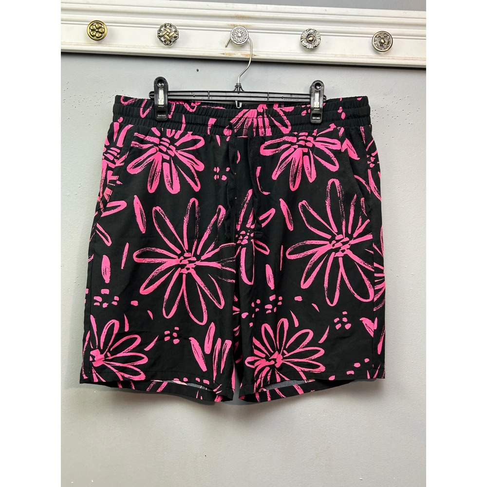 Fresh Prints of Bel Air Black Pink Floral Shorts Mens XL Drawstring Elastic
